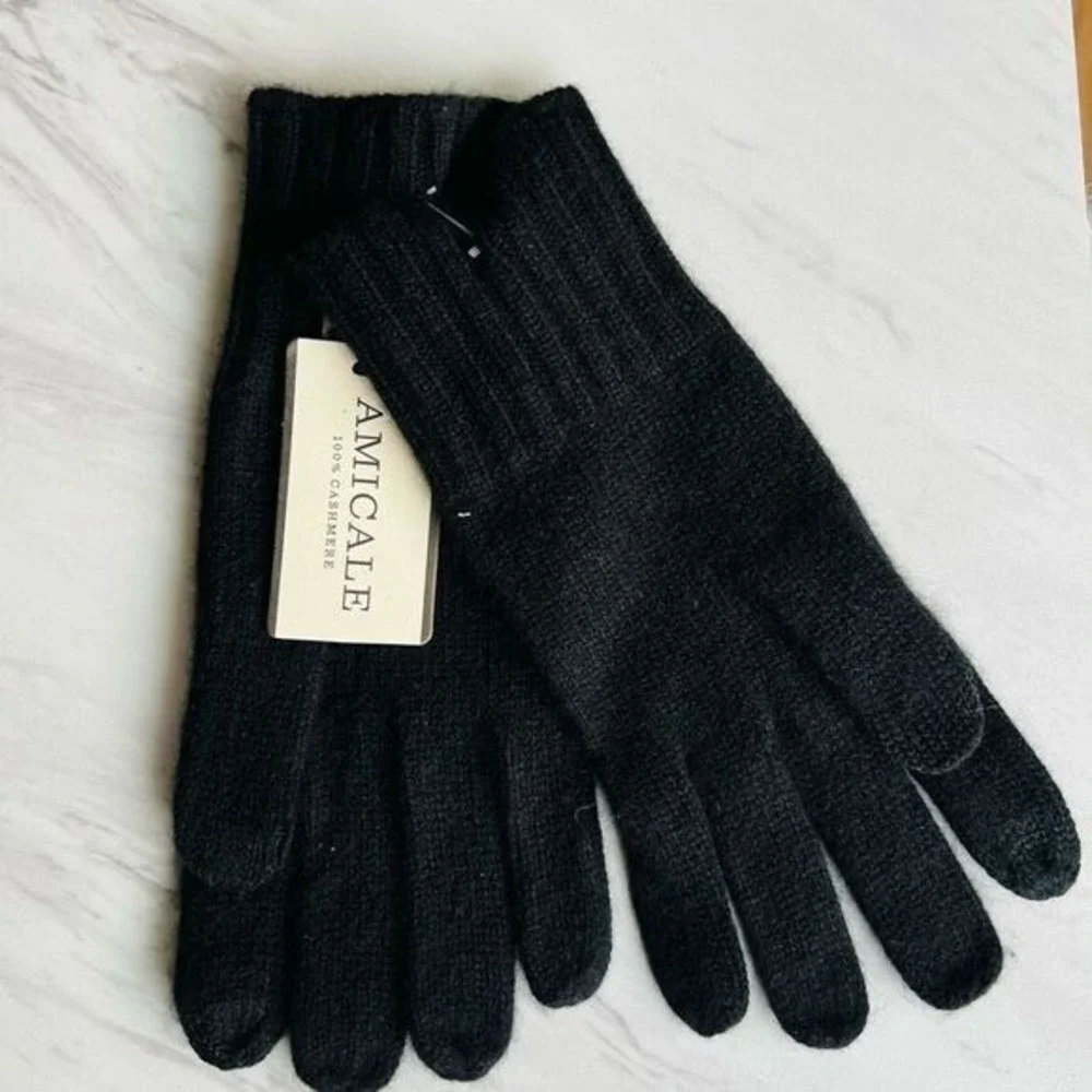 AMICALE Cashmere Touch Screen Tech Knit Gloves, Luxurious,‎ 100%, Black, NWT